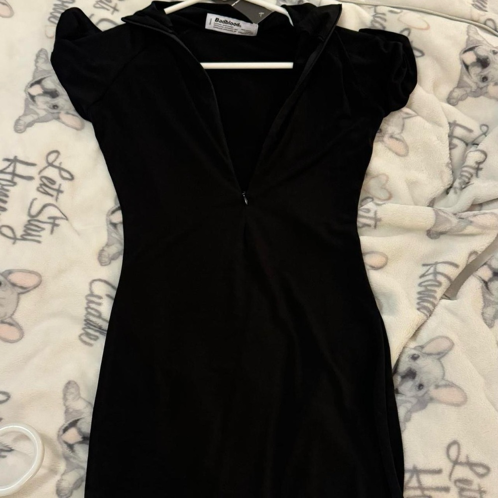 BADBLOOD Korea Zip Black Bodycon Dress